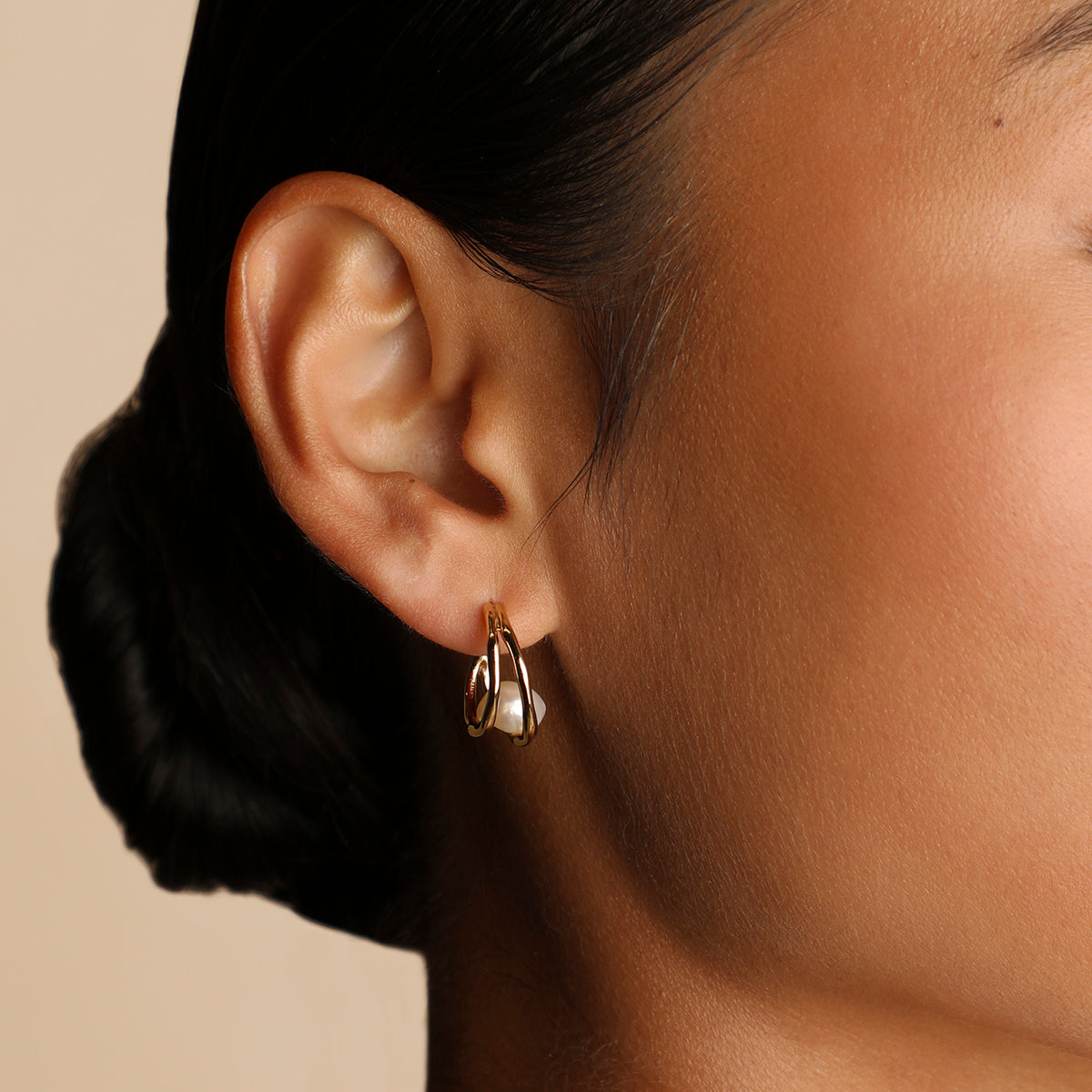 Molten Illusion Pearl Hoops in Gold-Astrid & Miyu