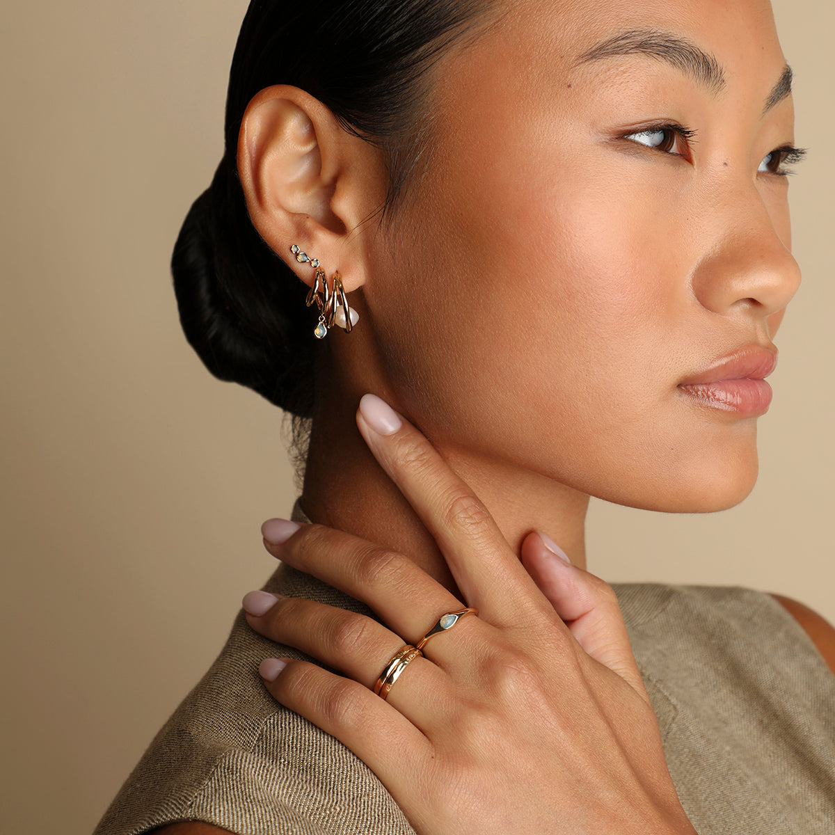 Molten Illusion Pearl Hoops in Gold-Astrid & Miyu