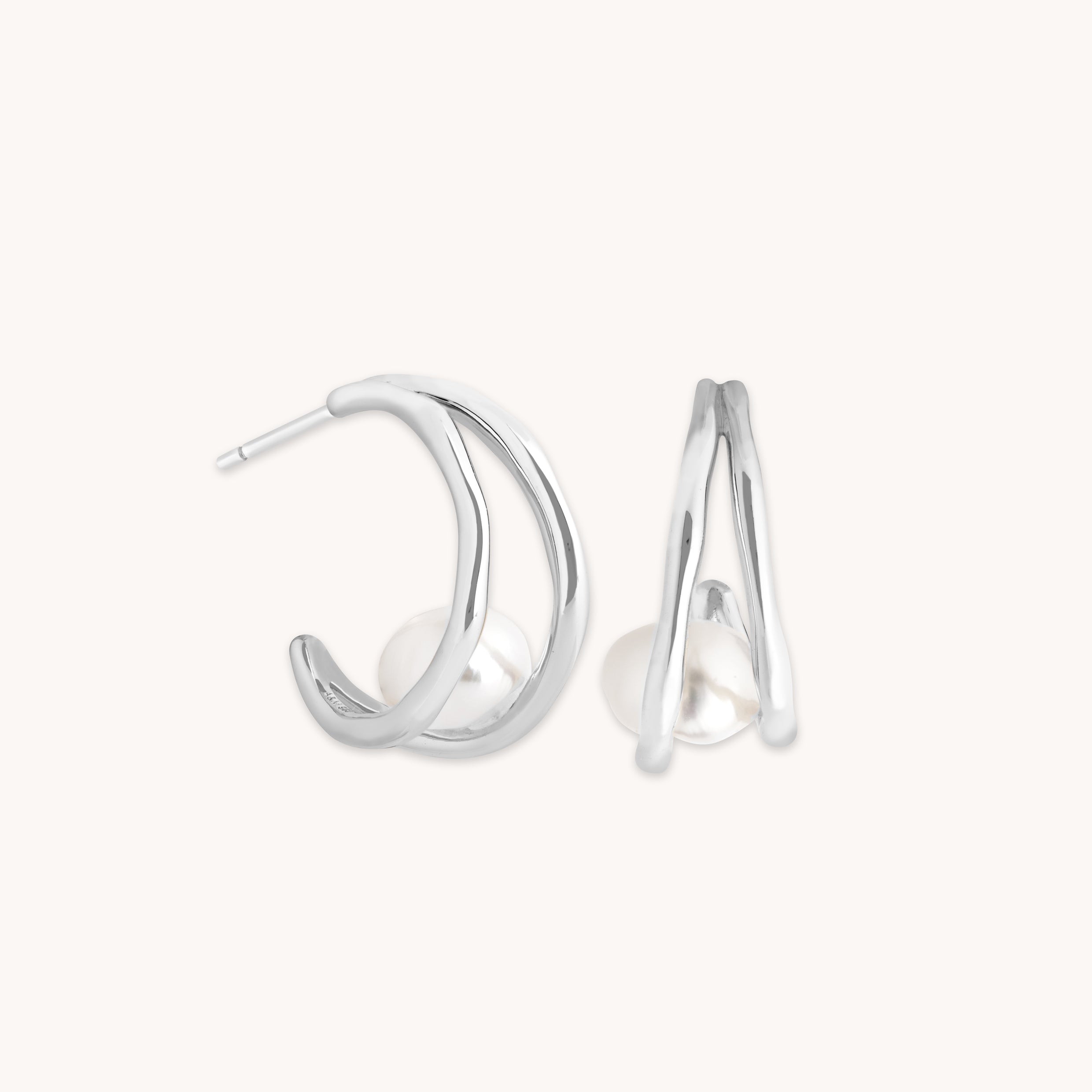 Molten Illusion Pearl Hoops in Silver-Astrid & Miyu