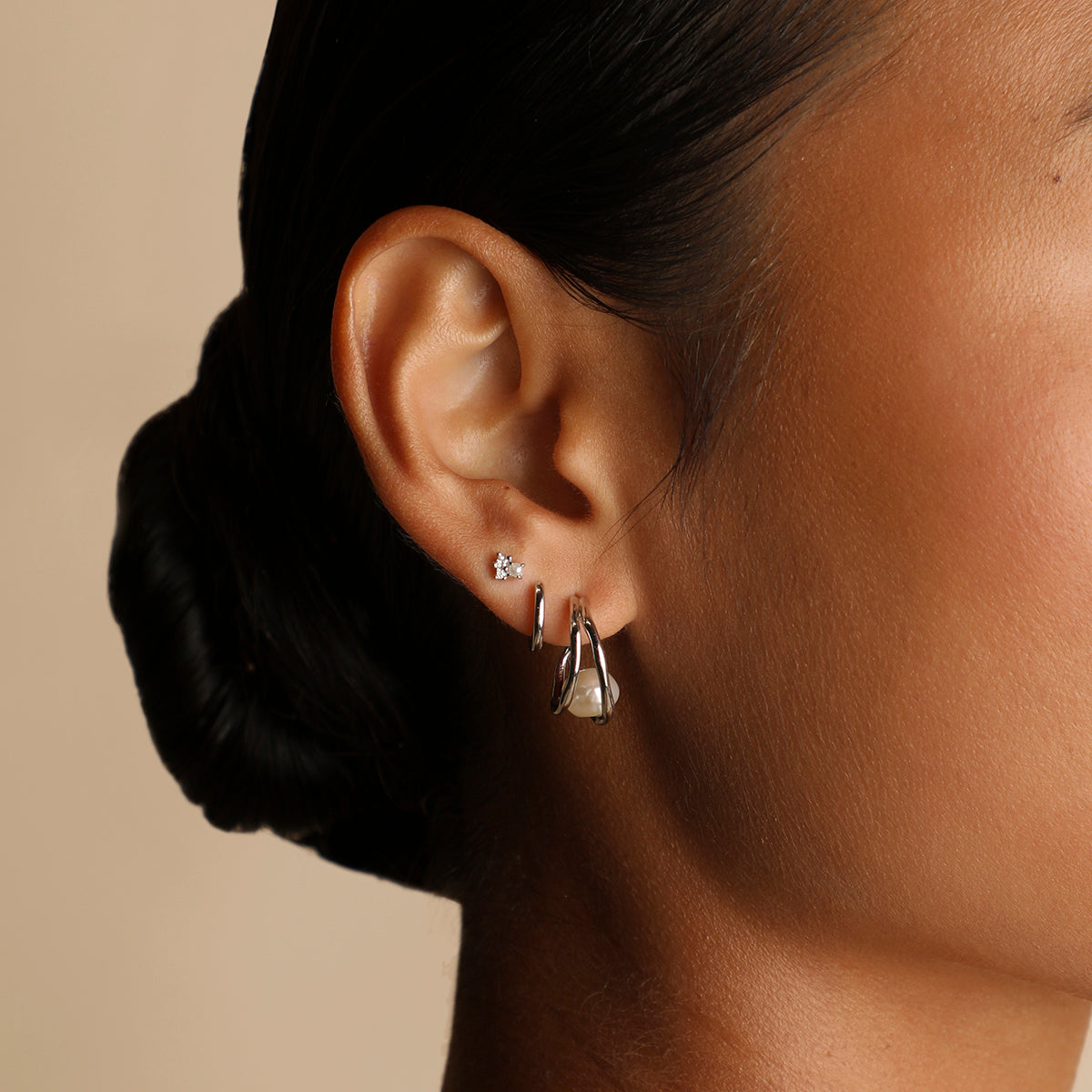 Molten Illusion Pearl Hoops in Silver-Astrid & Miyu