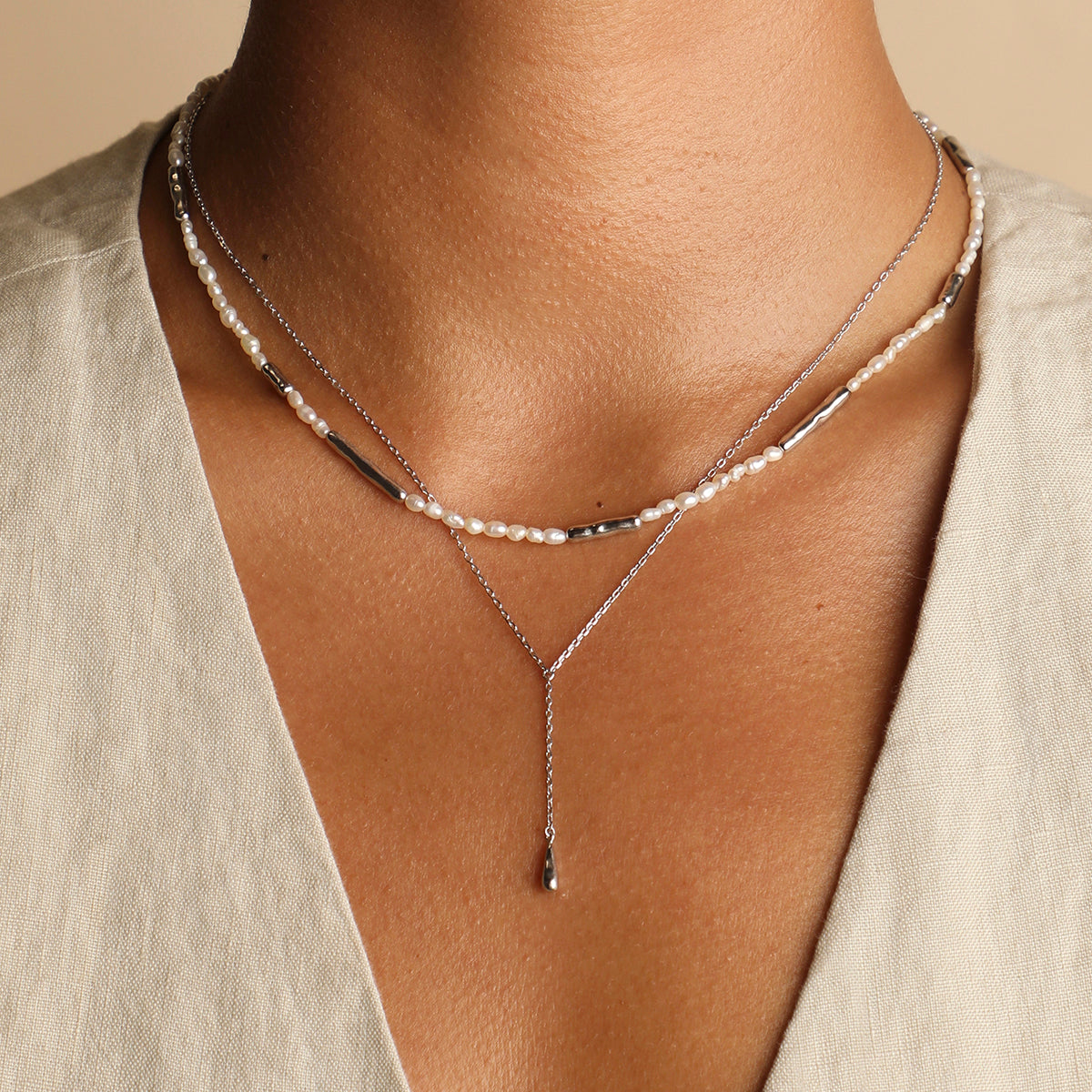 Molten Pearl Necklace in Silver-Astrid & Miyu