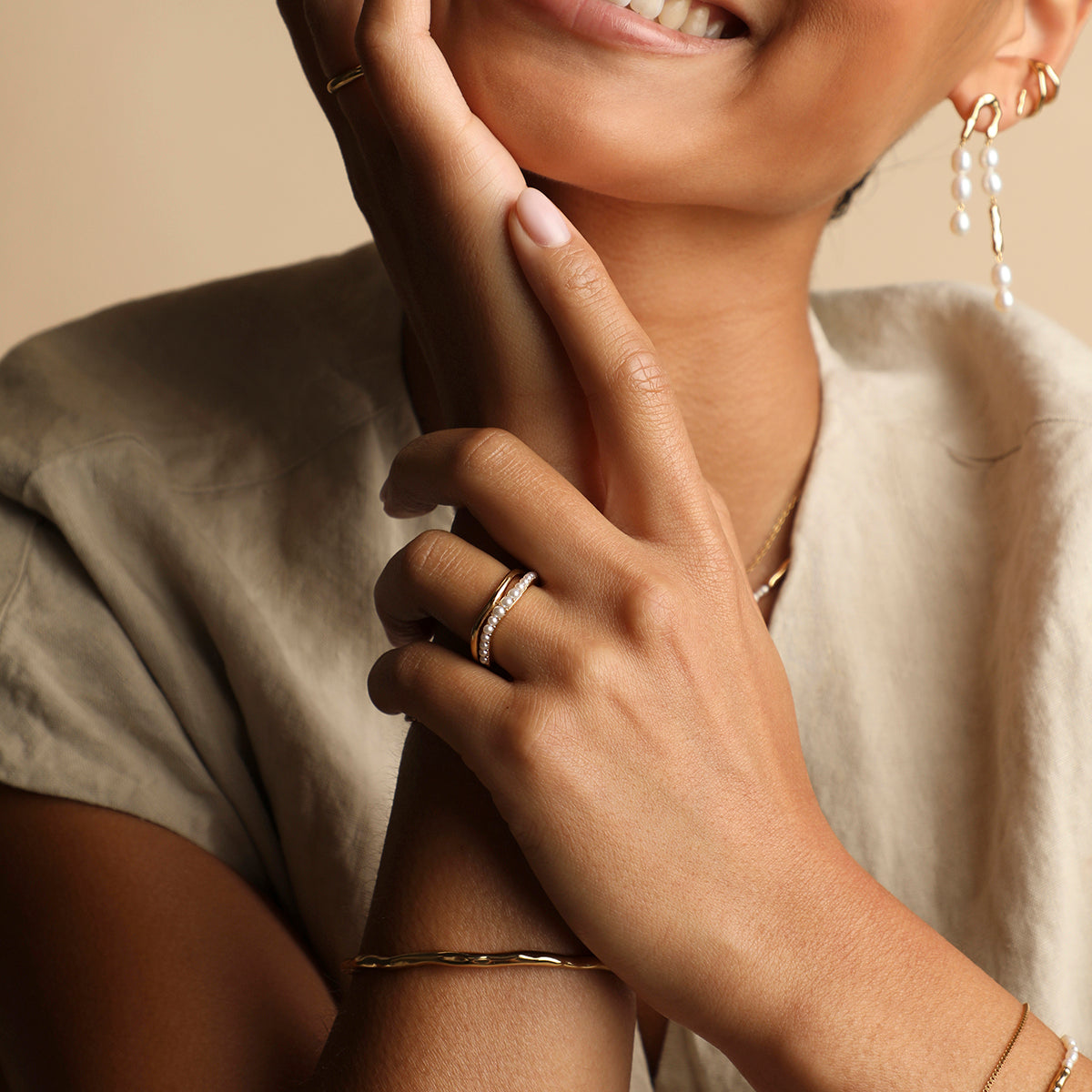 Molten Illusion Pearl Ring in Gold-Astrid & Miyu