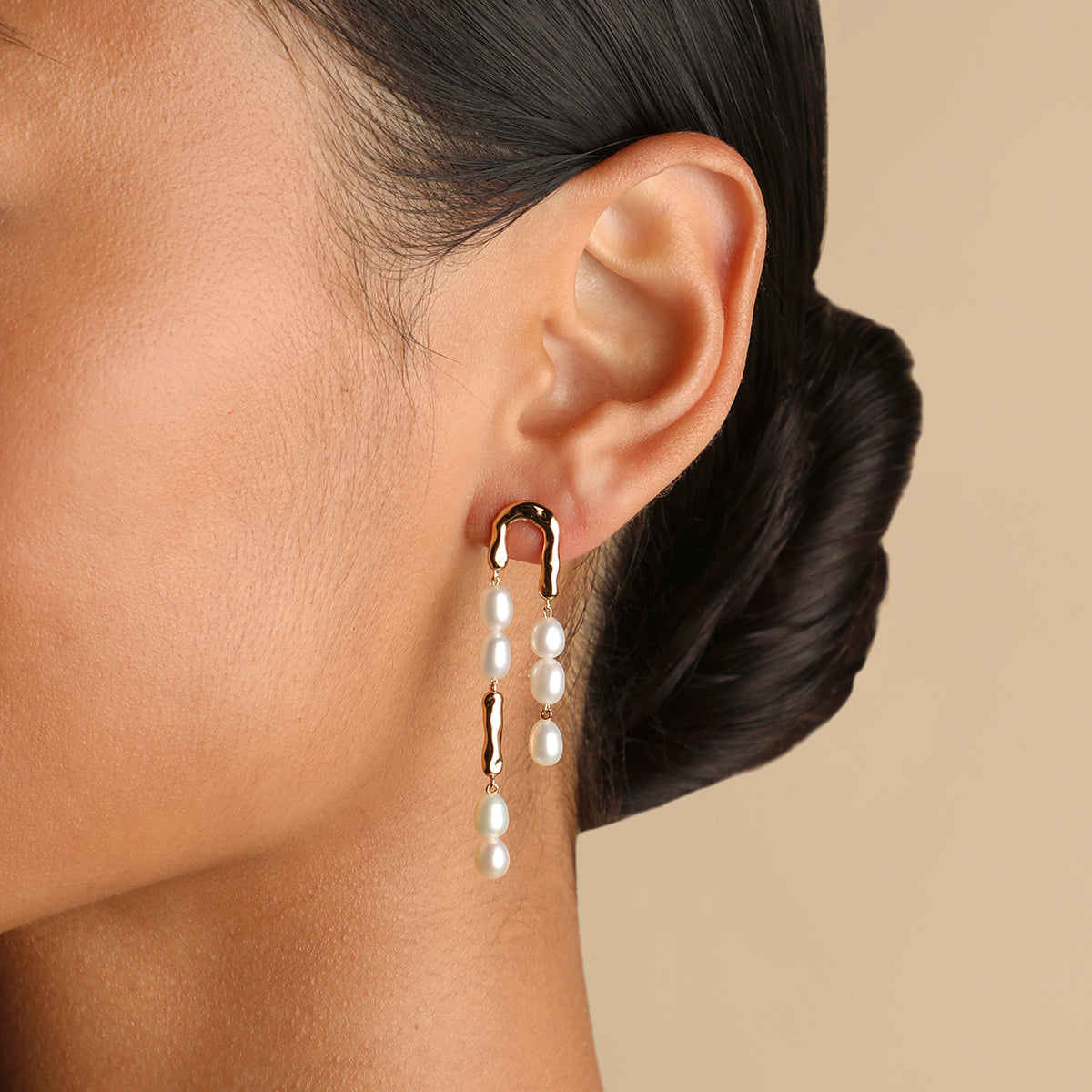 Molten Pearl Drop Studs in Gold-Astrid & Miyu