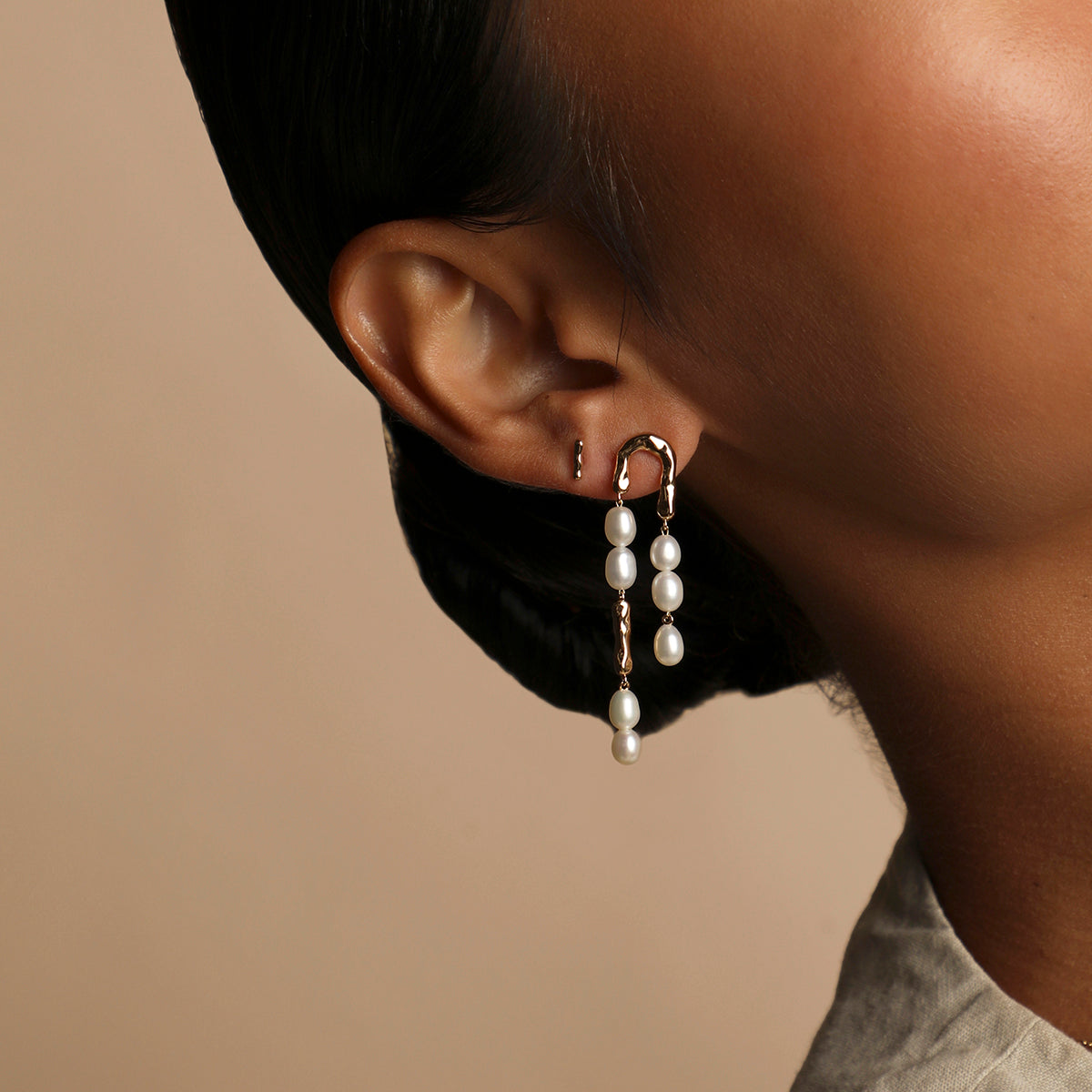 Molten Pearl Drop Studs in Gold-Astrid & Miyu