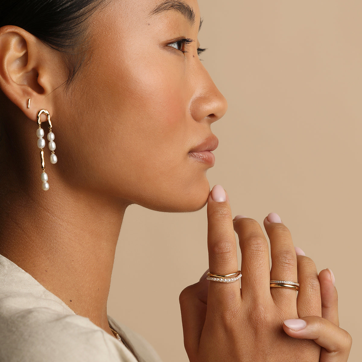 Molten Pearl Drop Studs in Gold-Astrid & Miyu