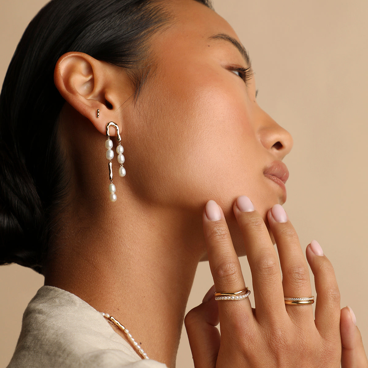 Molten Pearl Drop Studs in Gold-Astrid & Miyu