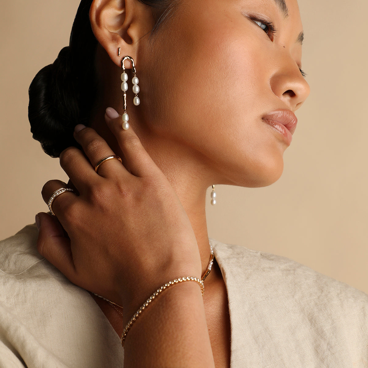 Molten Pearl Drop Studs in Gold-Astrid & Miyu