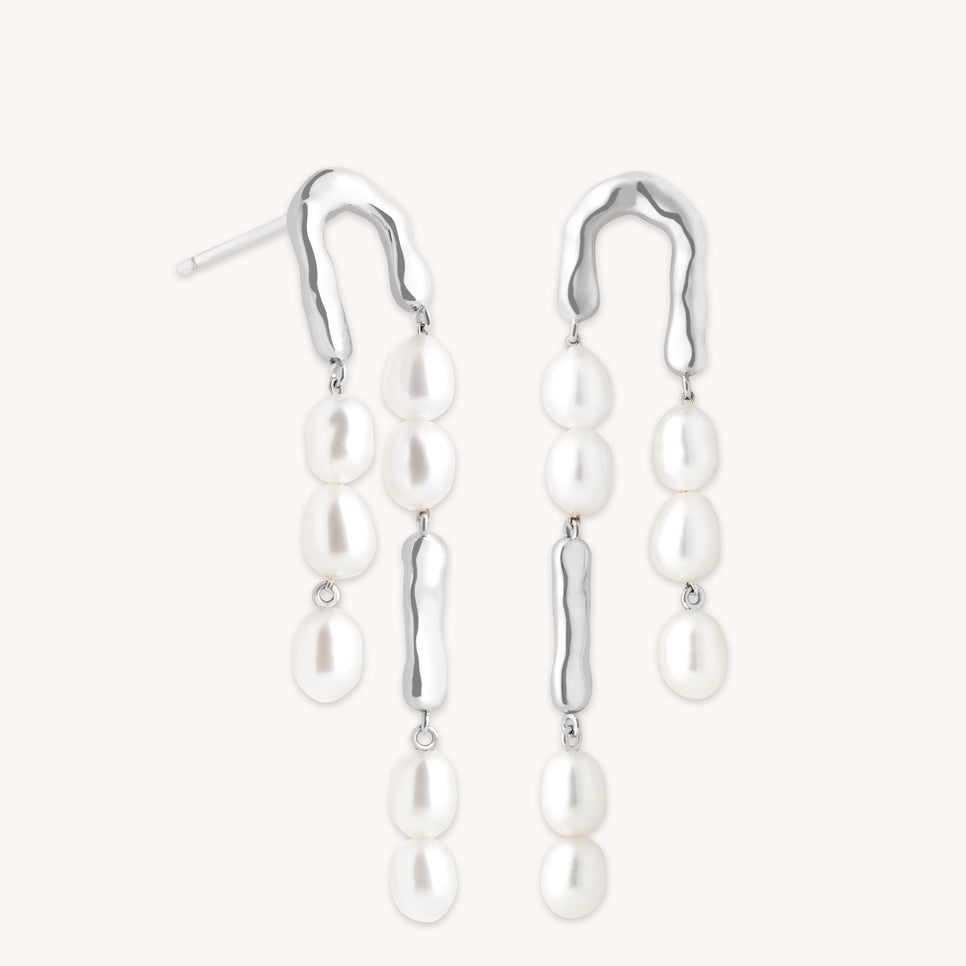 Molten Pearl Drop Studs in Silver-Astrid & Miyu