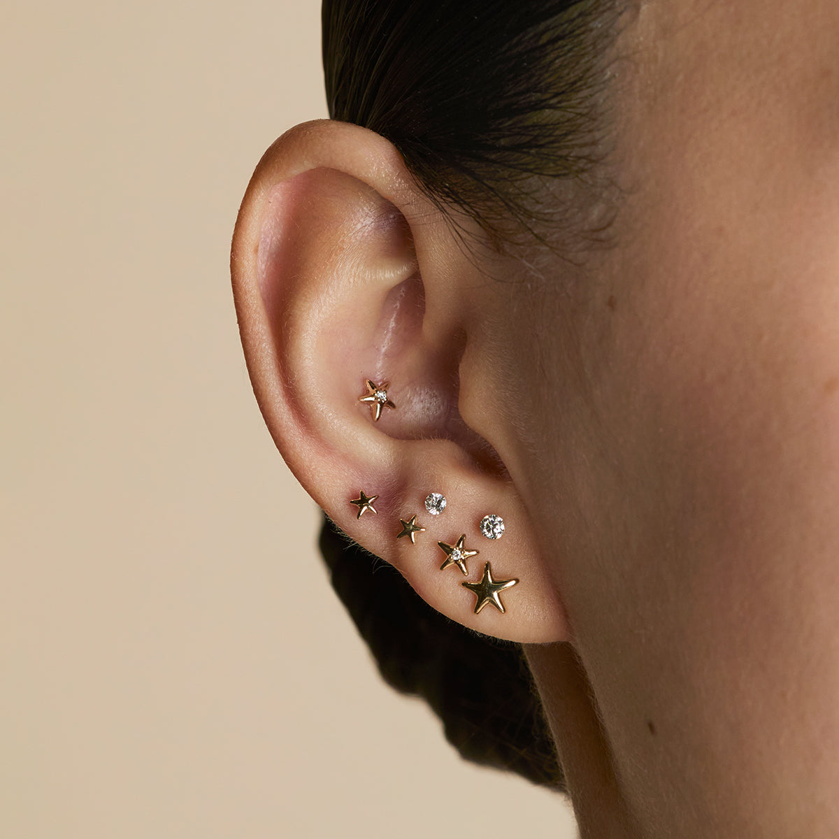 Diamond Star Medium Piercing Stud in Solid Gold-Astrid & Miyu