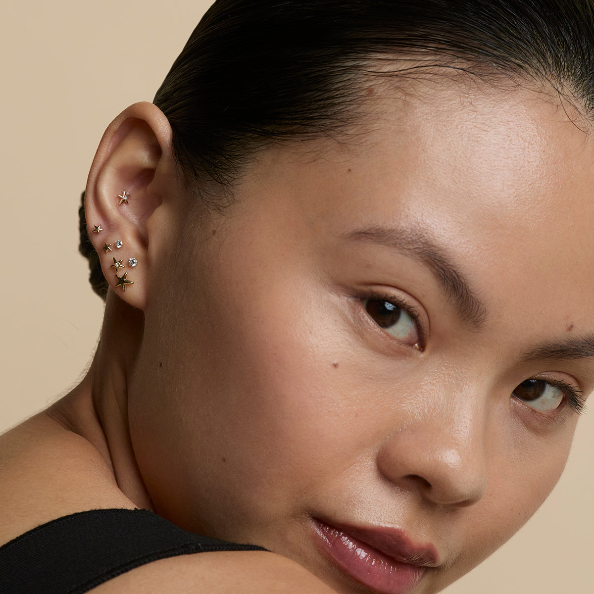 Diamond Star Medium Piercing Stud in Solid Gold-Astrid & Miyu