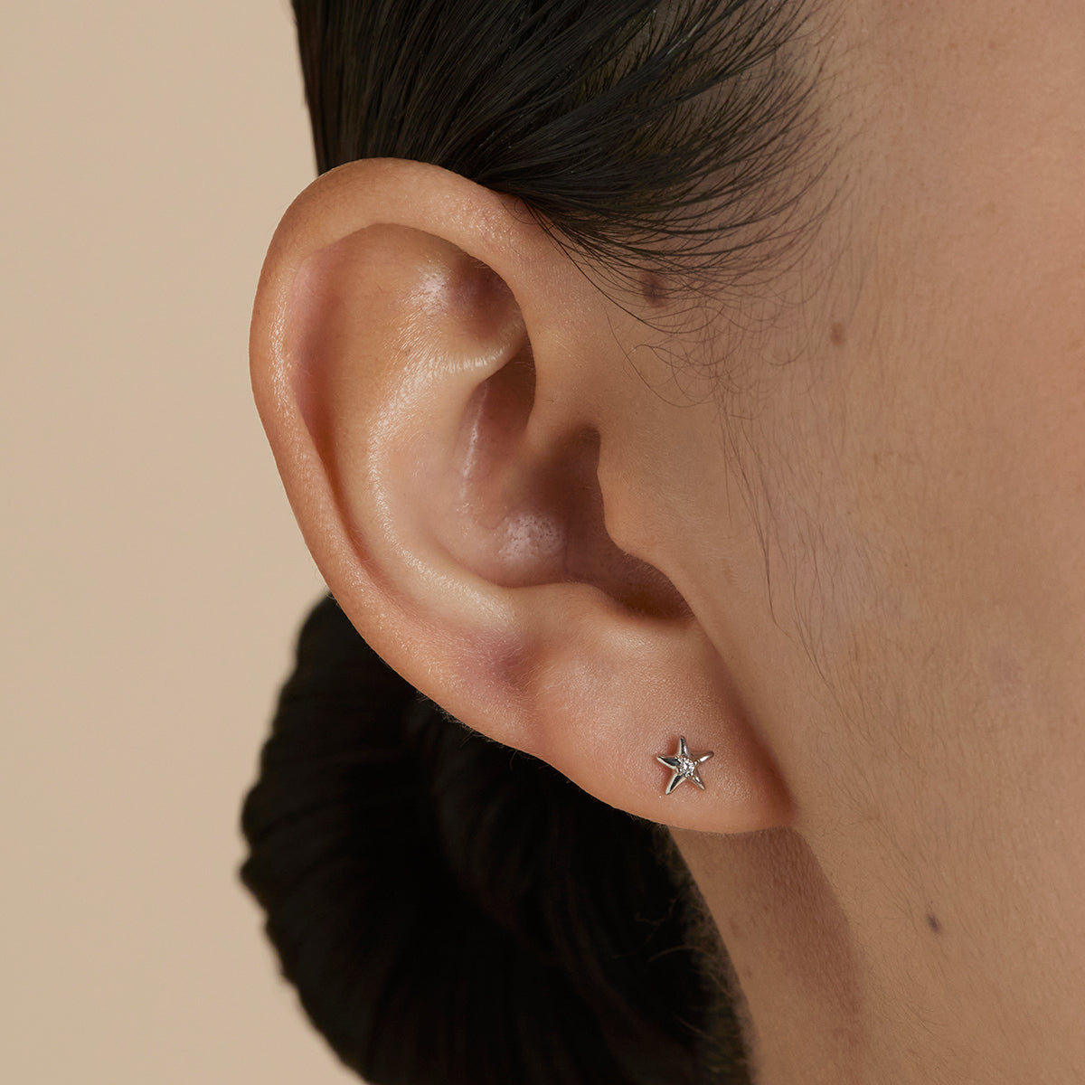 Diamond Star Medium Piercing Stud in Solid White Gold-Astrid & Miyu