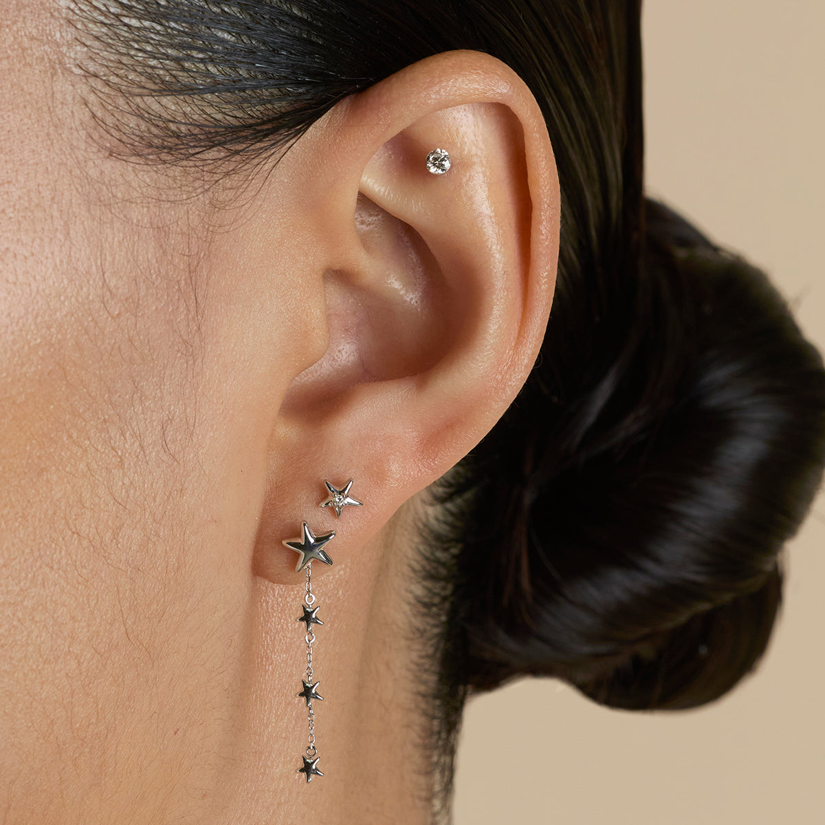 Diamond Star Medium Piercing Stud in Solid White Gold-Astrid & Miyu