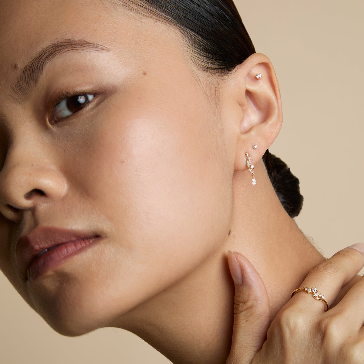 Floating Diamond Large Piercing Stud in Solid Gold-Astrid & Miyu
