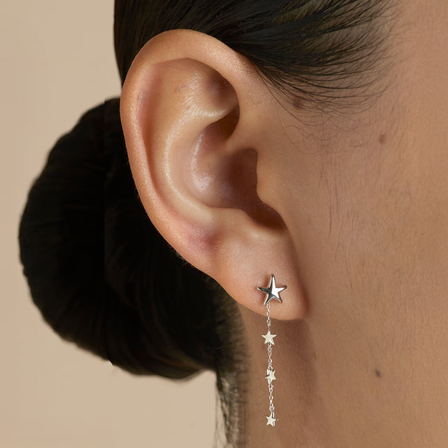 Multi Star Piercing Chain in Solid White Gold-Astrid & Miyu