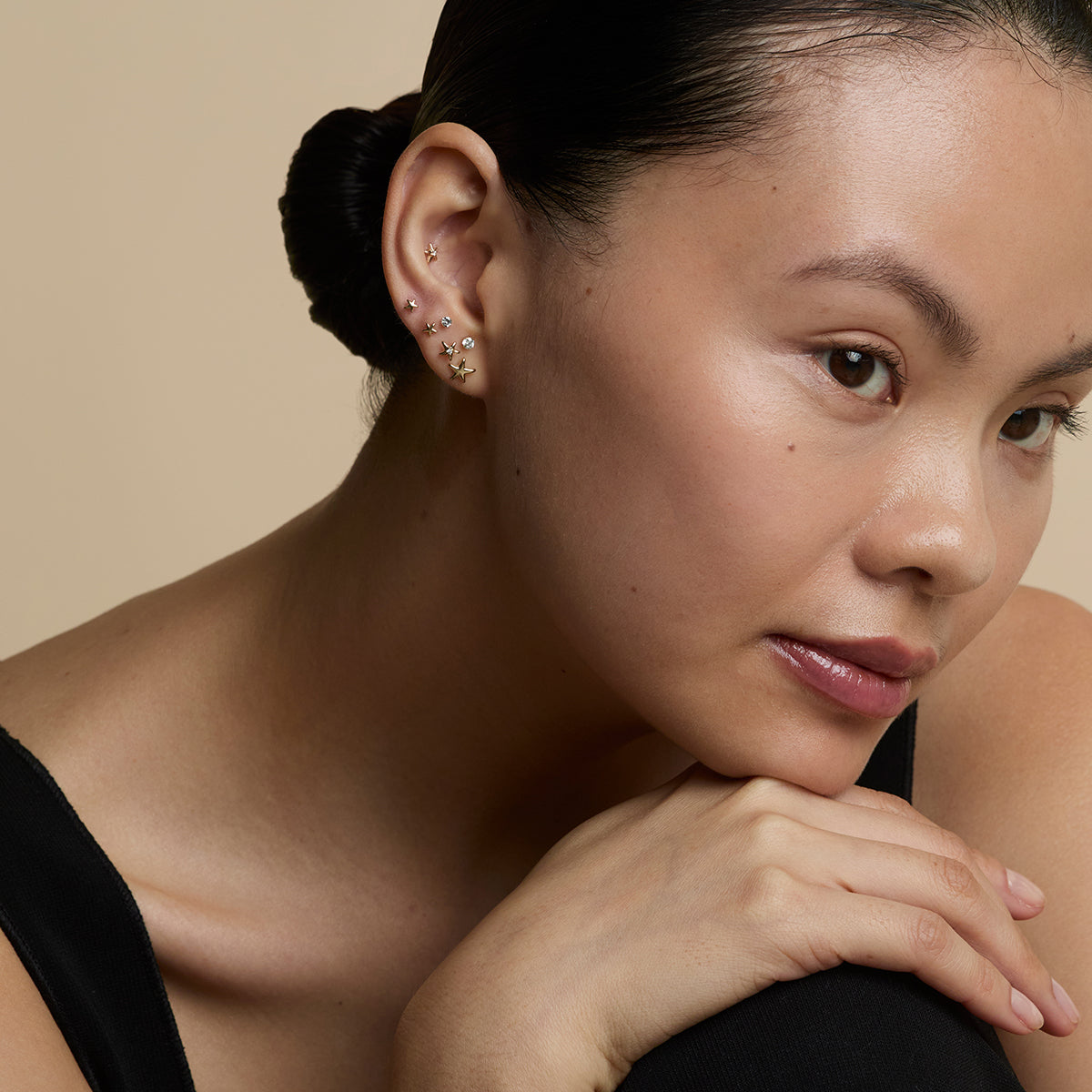 Floating Diamond Medium Piercing Stud in Solid Gold-Astrid & Miyu