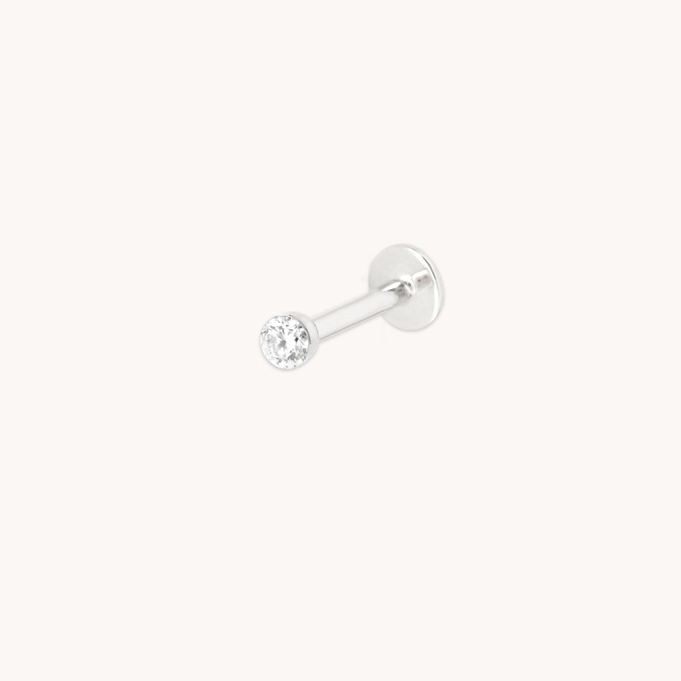 Floating Diamond Medium Piercing Stud in Solid White Gold-Astrid & Miyu