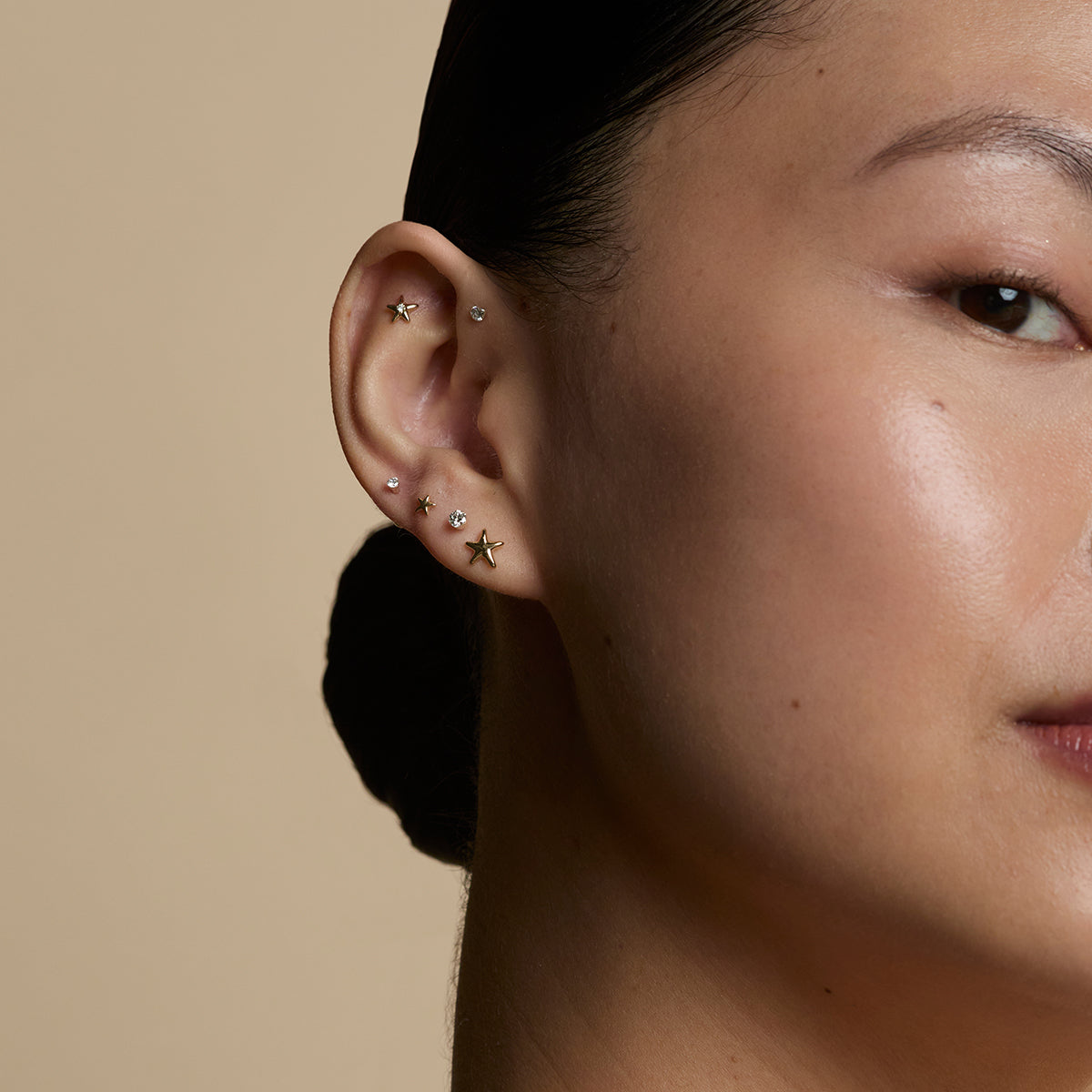 Star Large Piercing Stud in Solid Gold-Astrid & Miyu