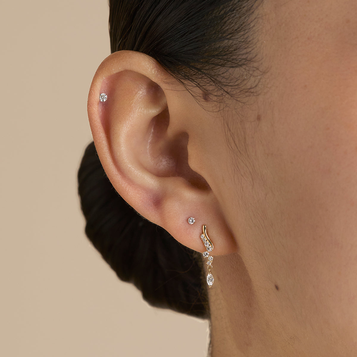 Floating Diamond Small Piercing Stud in Solid Gold-Astrid & Miyu