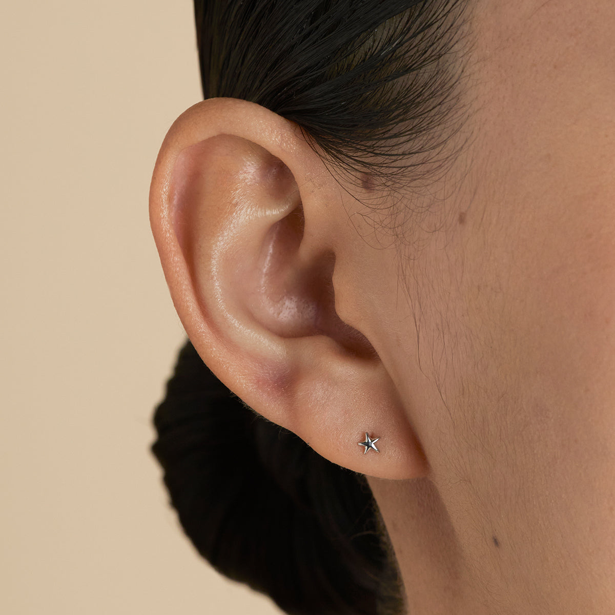 Star Small Piercing Stud in Solid White Gold-Astrid & Miyu