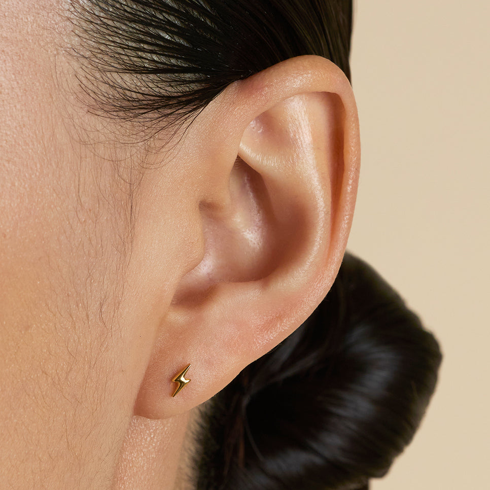 Lightning Bolt Titanium Piercing Stud in Gold-Astrid & Miyu