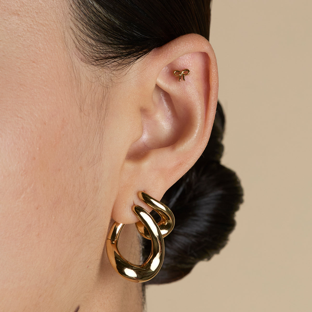 Bow Titanium Piercing Stud in Gold-Astrid & Miyu