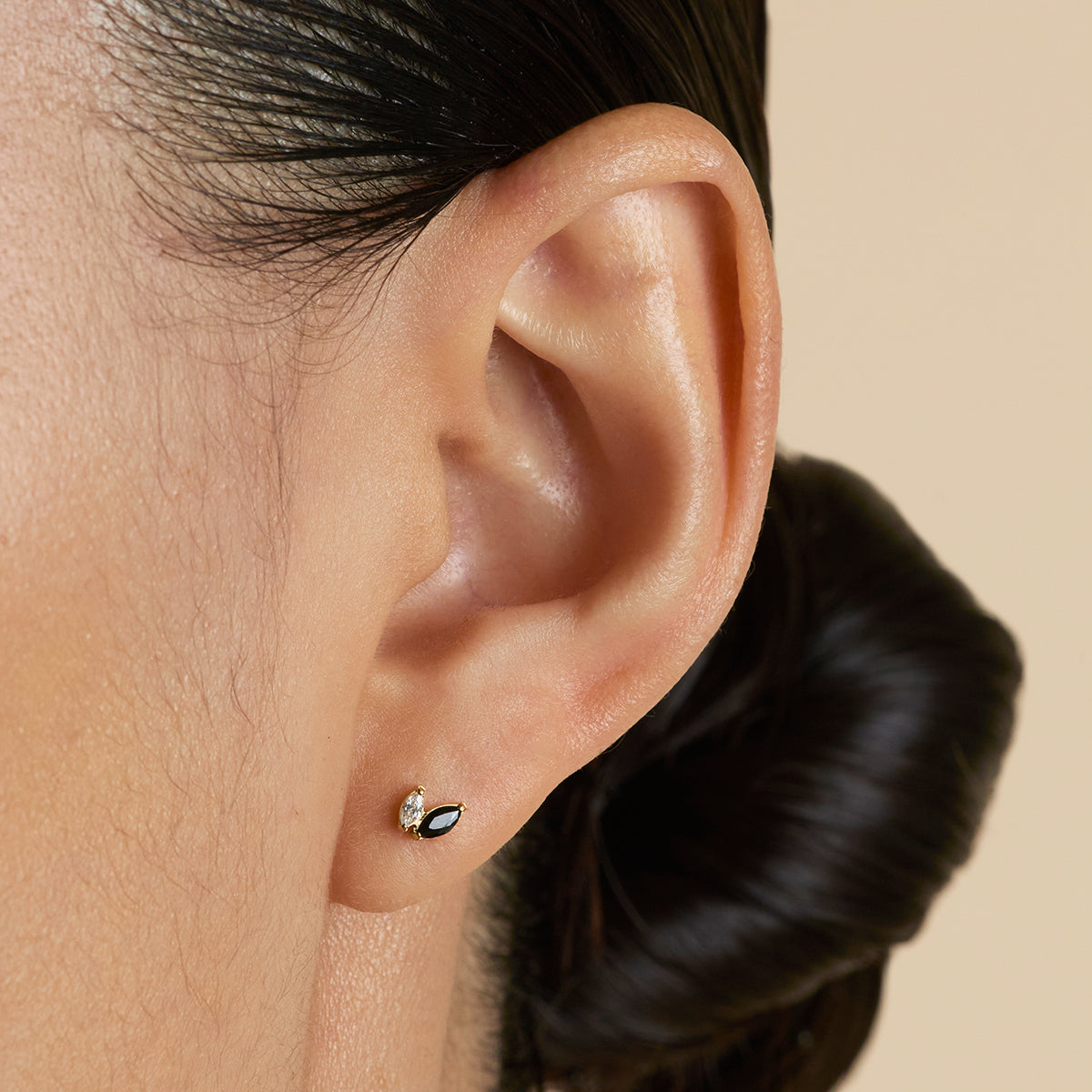 Black Crystal Double Marquise Titanium Piercing Stud in Gold-Astrid & Miyu
