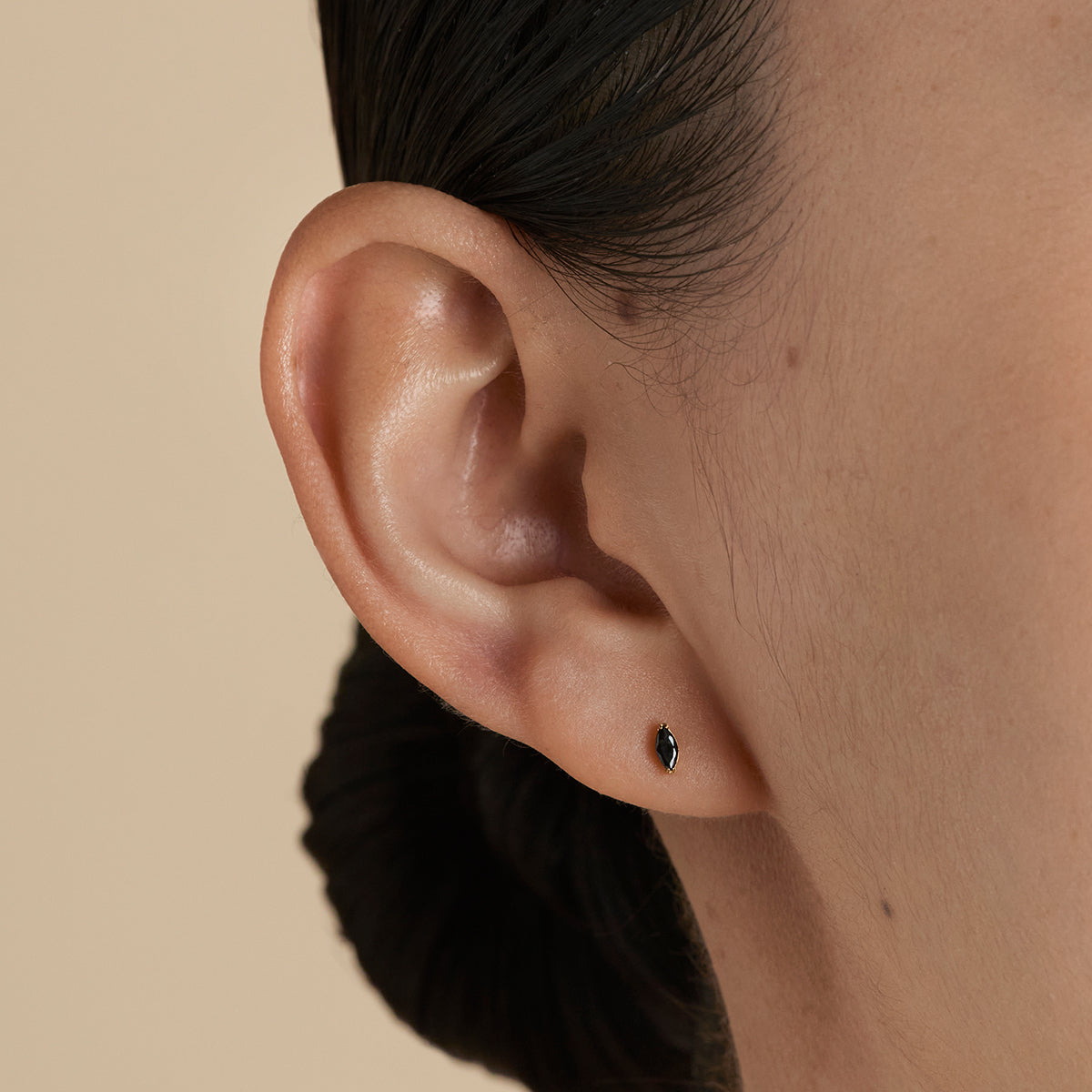 Black Crystal Marquise Titanium Piercing Stud in Gold-Astrid & Miyu
