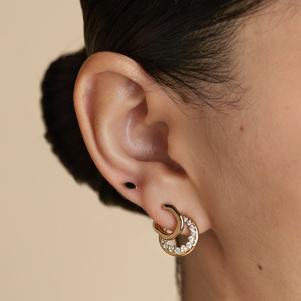 Black Crystal Marquise Titanium Piercing Stud in Gold-Astrid & Miyu