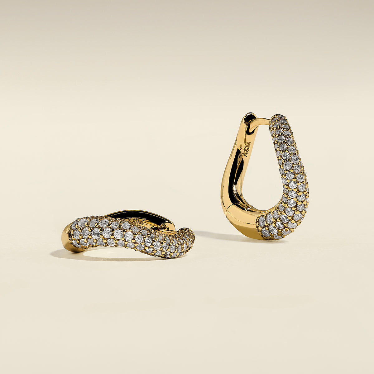 Wave Pavé Crystal Hoops in Gold