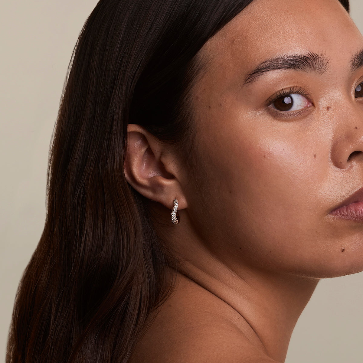 Wave Pavé Crystal Hoops in Gold