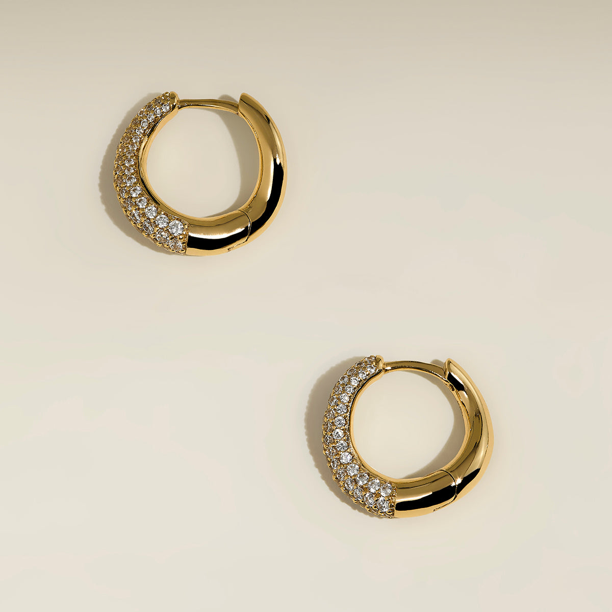 Wave Pavé Crystal Hoops in Gold