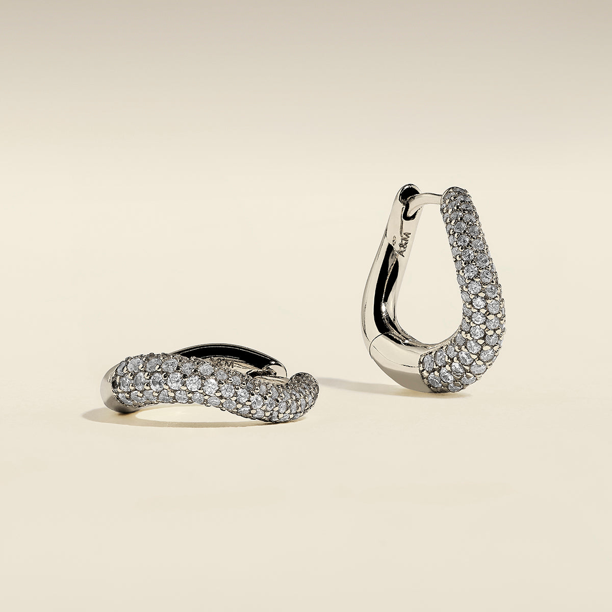 Wave Pavé Crystal Hoops in Silver-Astrid & Miyu