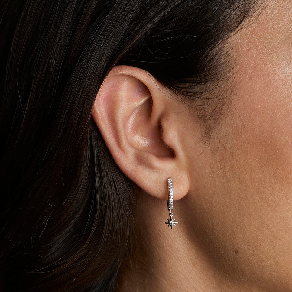 Twilight Star Pavé Hoops in Silver-Astrid & Miyu