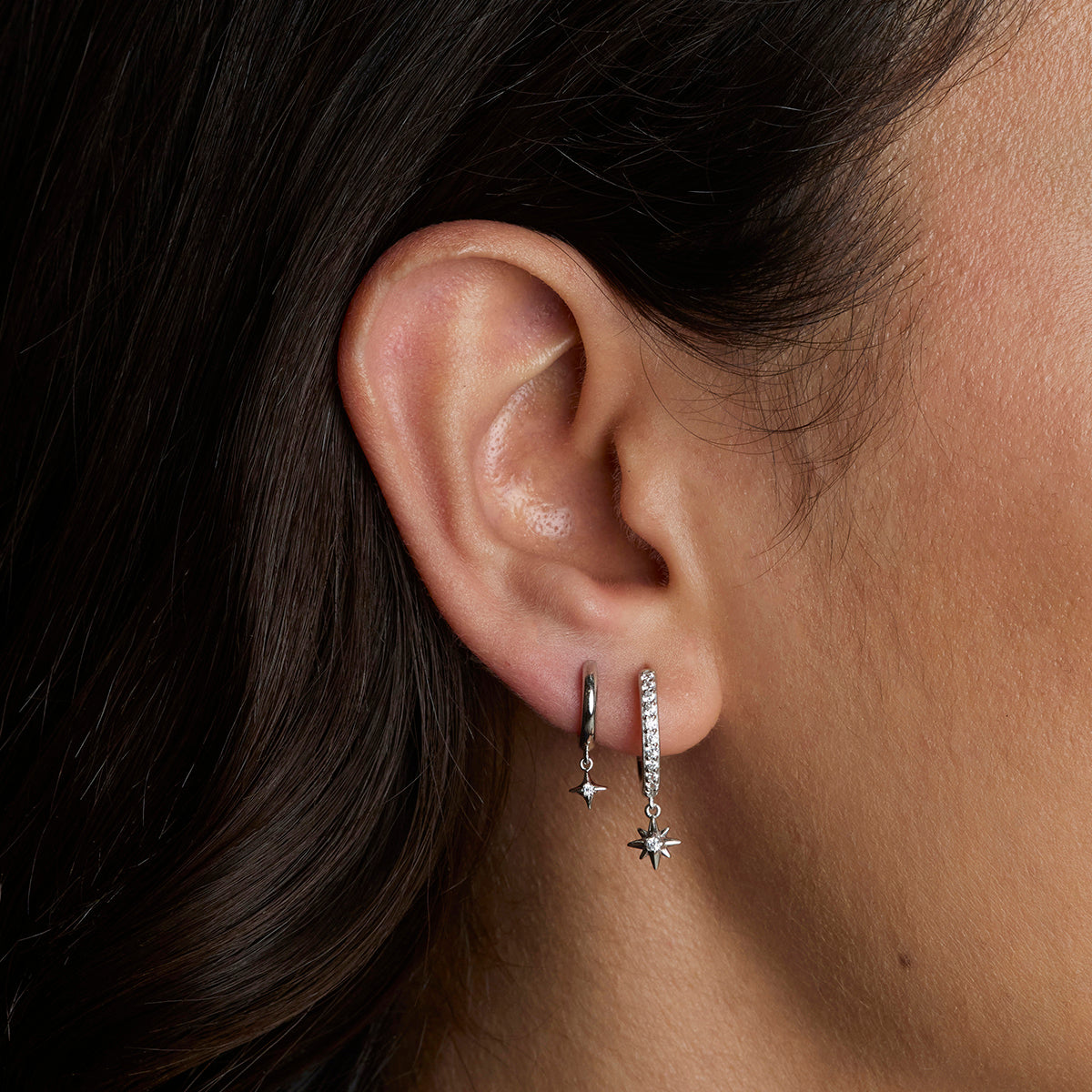 Twilight Star Pavé Hoops in Silver-Astrid & Miyu