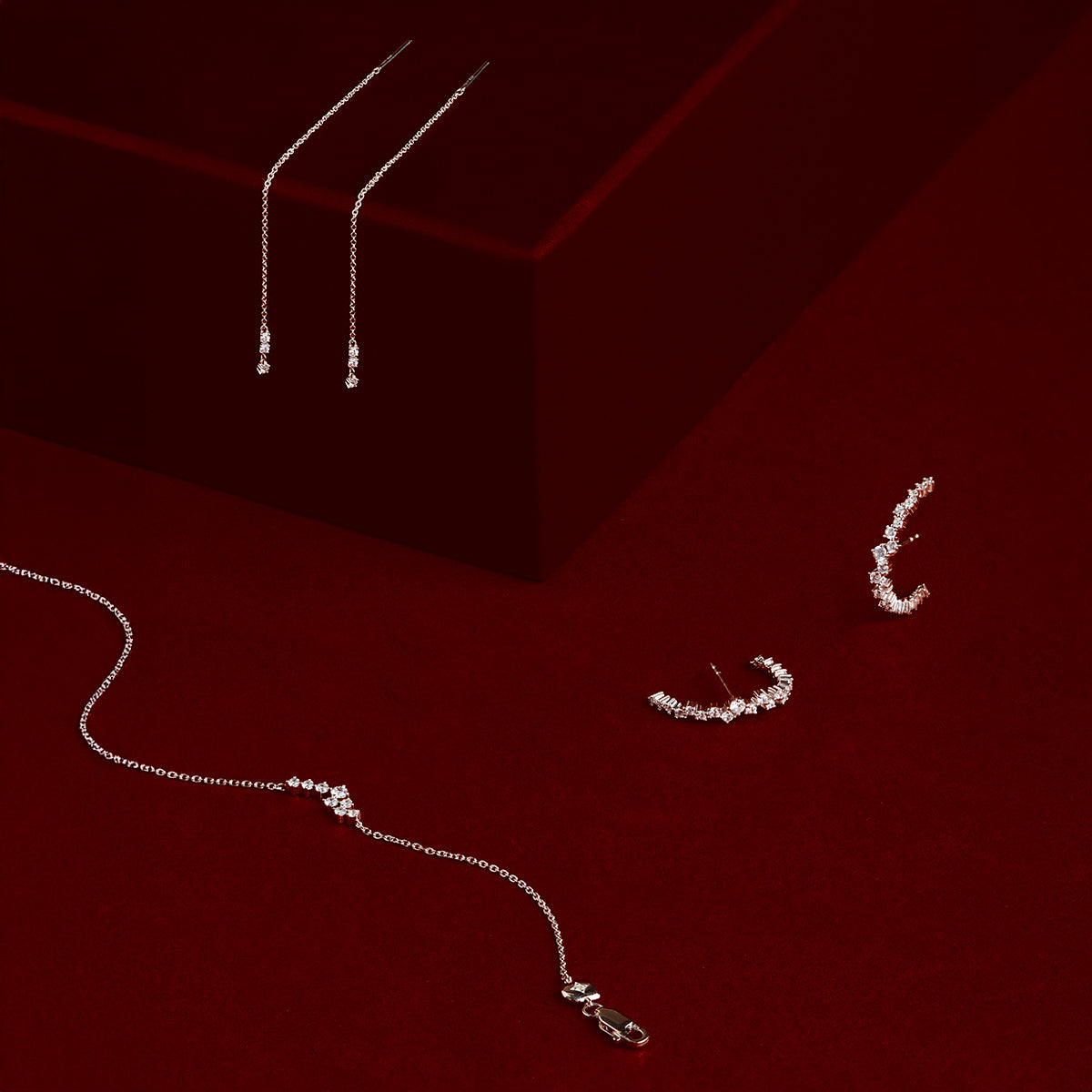 Crystal Thread Through Earrings in Silver-Astrid & Miyu