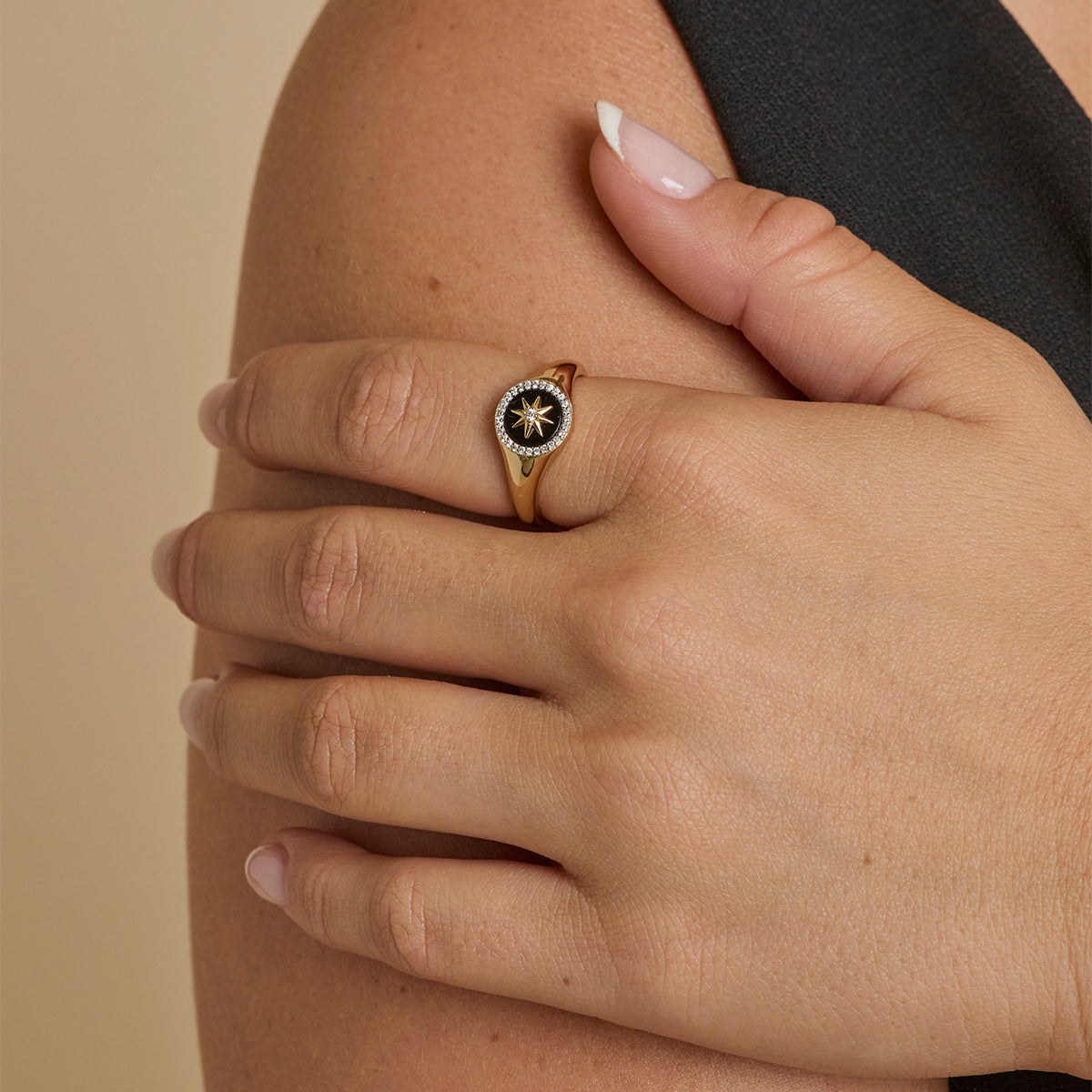 Black Star Signet Ring in Gold-Astrid & Miyu