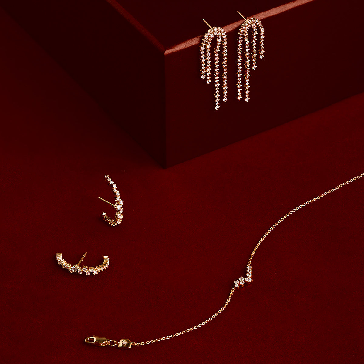 Crystal Scatter Drop Studs in Gold-Astrid & Miyu