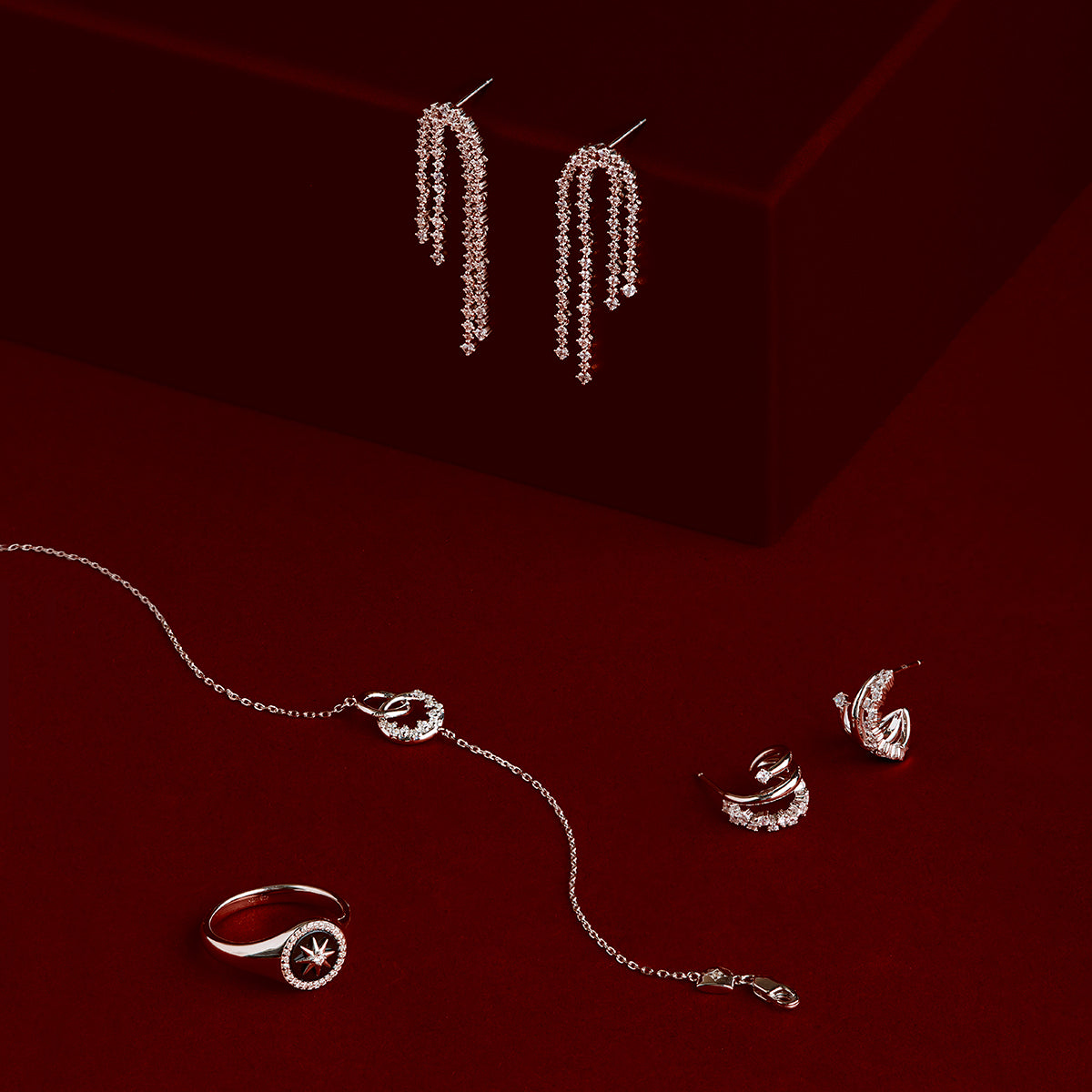 Crystal Scatter Drop Studs in Silver-Astrid & Miyu