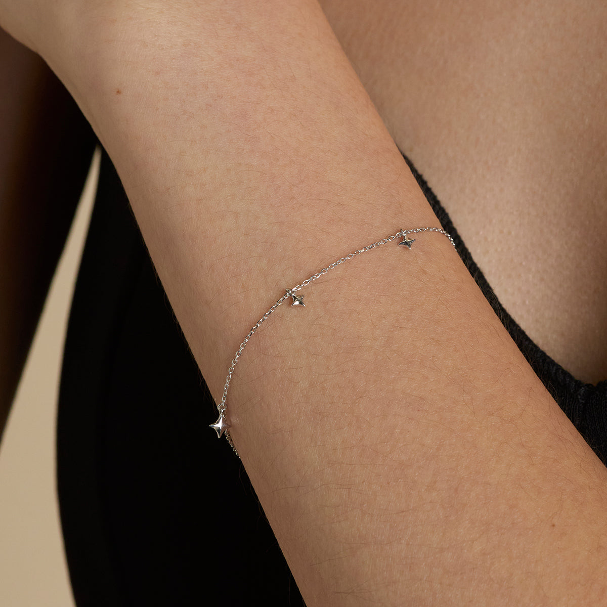 Cosmic Star Charm Bracelet in Solid White Gold-Astrid & Miyu