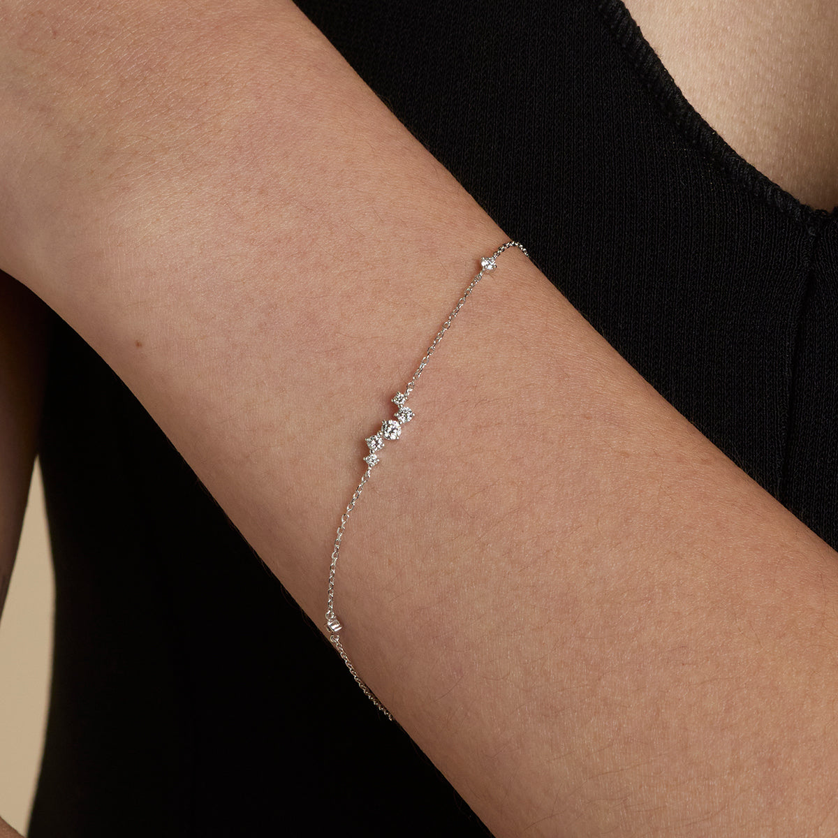 Diamond Cluster Bracelet in Solid White Gold-Astrid & Miyu