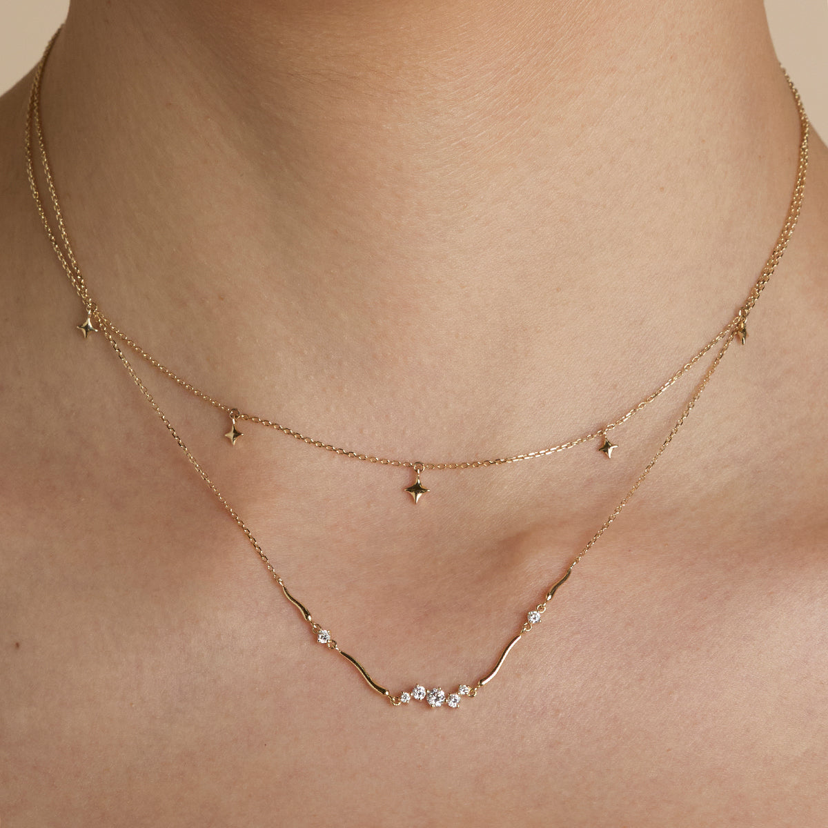 Diamond Cluster Molten Necklace in Solid Gold-Astrid & Miyu