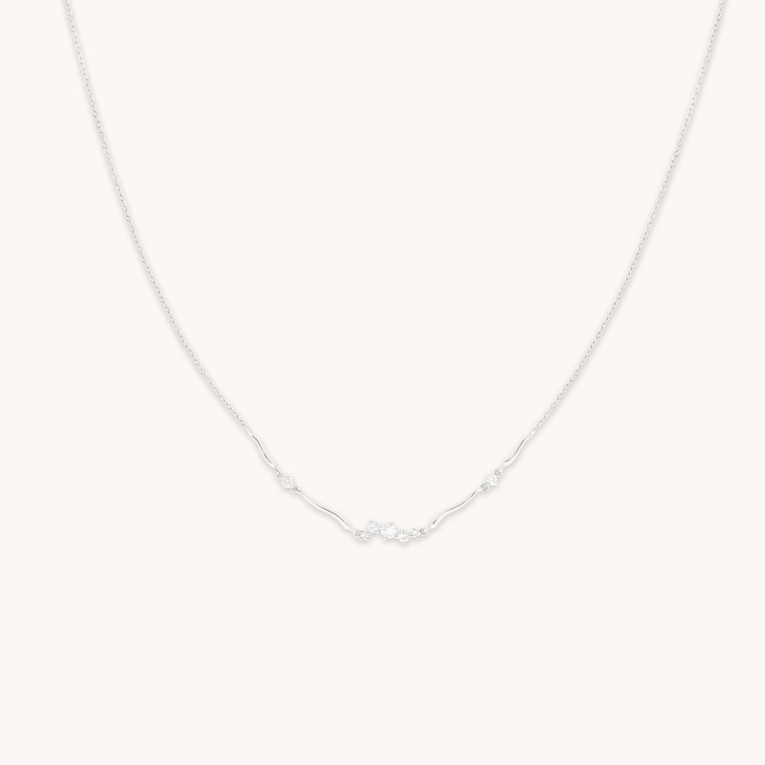 Diamond Cluster Molten Necklace in Solid White Gold-Astrid & Miyu