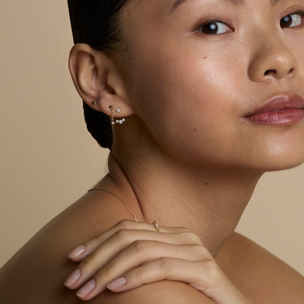 Cosmic Star Chain Studs in Solid Gold-Astrid & Miyu