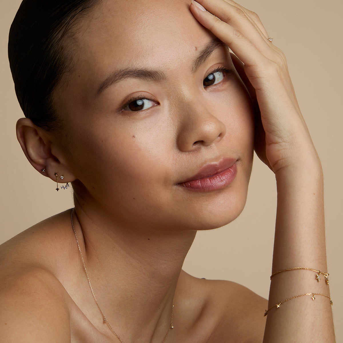 Cosmic Star Chain Studs in Solid Gold-Astrid & Miyu