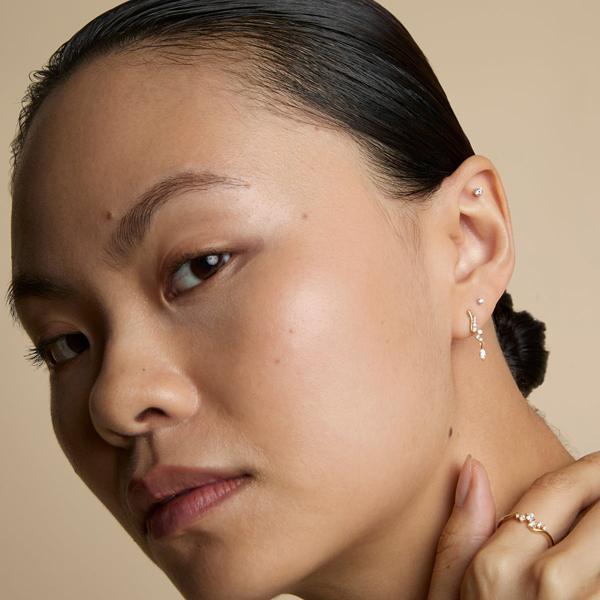 Diamond Wave Charm Studs in Solid Gold-Astrid & Miyu