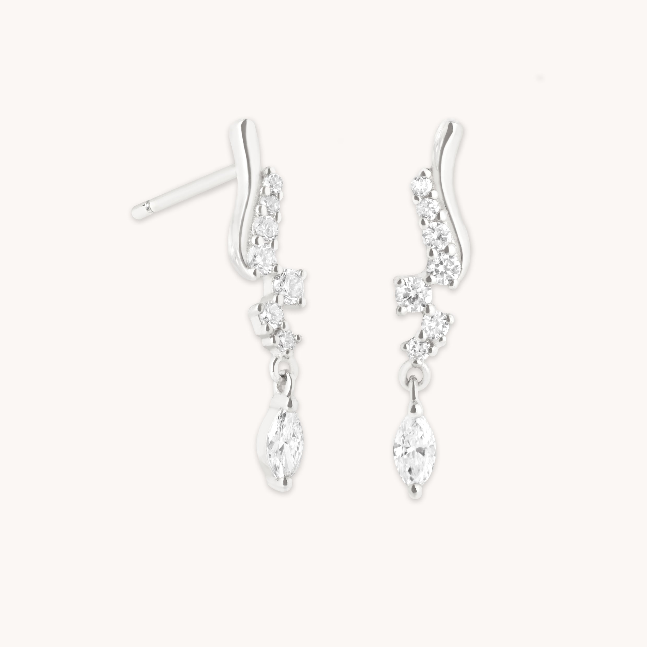 Diamond Wave Charm Studs in Solid White Gold-Astrid & Miyu