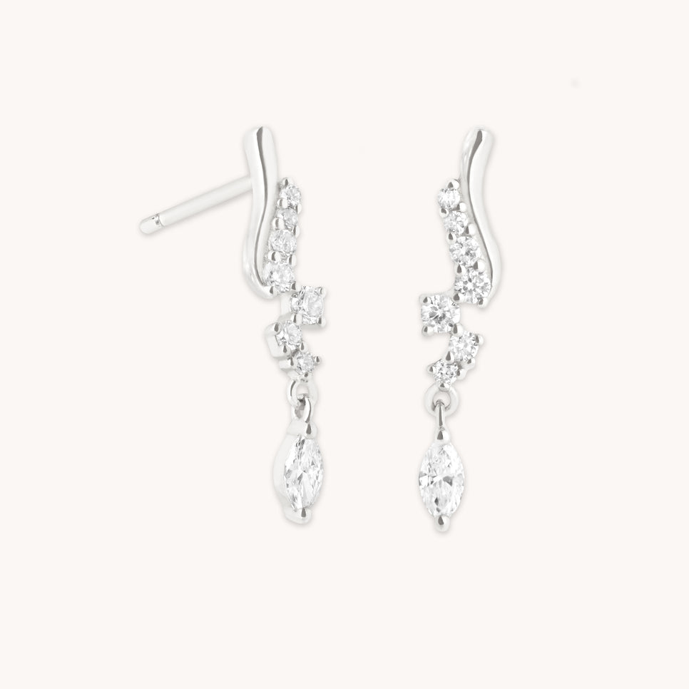 Diamond Wave Charm Studs in Solid White Gold-Astrid & Miyu