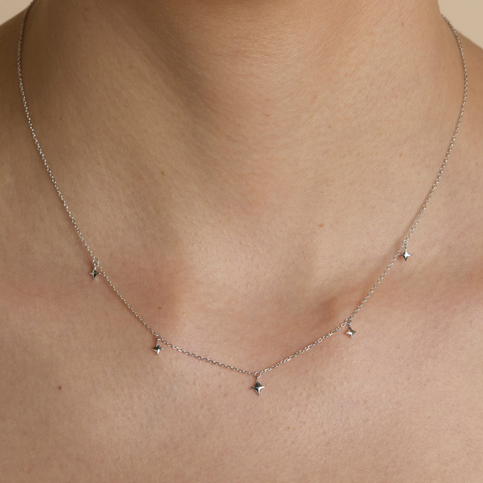 Cosmic Star Charm Necklace in Solid White Gold-Astrid & Miyu