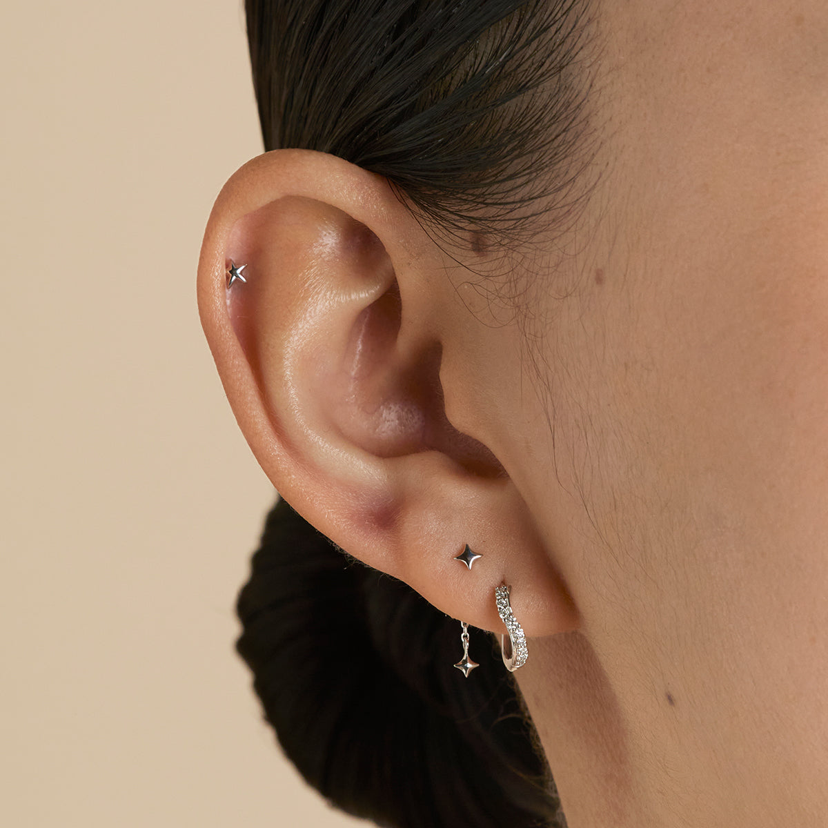 Cosmic Star Chain Studs in Solid White Gold-Astrid & Miyu