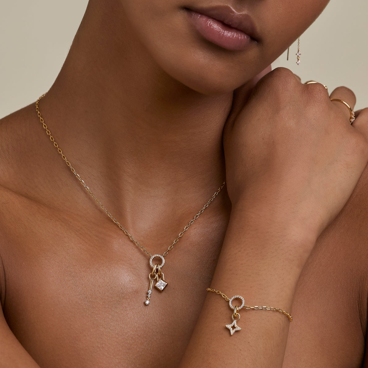 Pavé Charm Pendant Bracelet in Gold-Astrid & Miyu